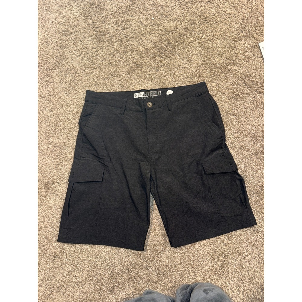 BKE Hybrid Athletic Fit Cargo Shorts Mens 34 Black Quick Dry Water Board Shorts